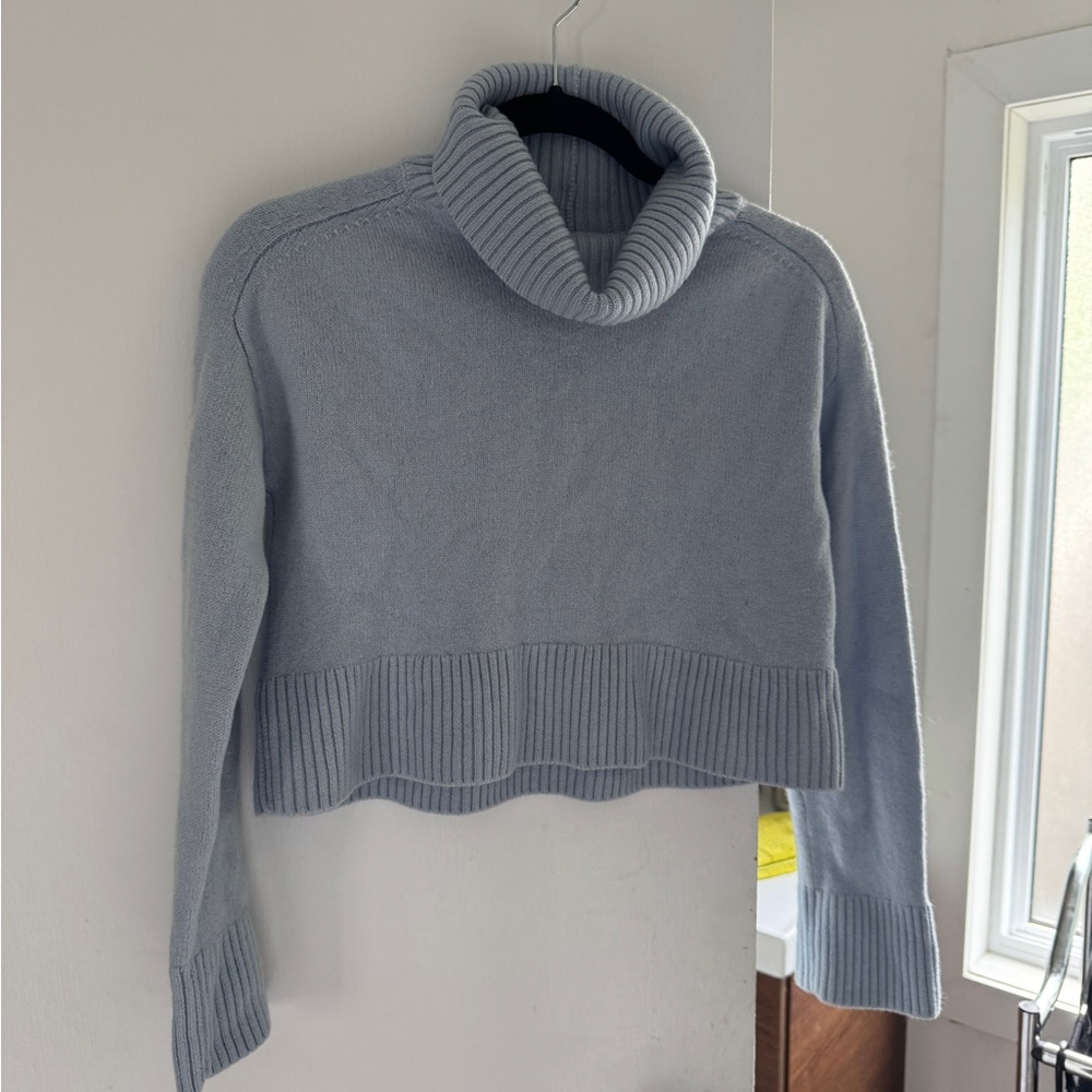 Babaton Baby Blue Cropped Merino Wool Turtleneck